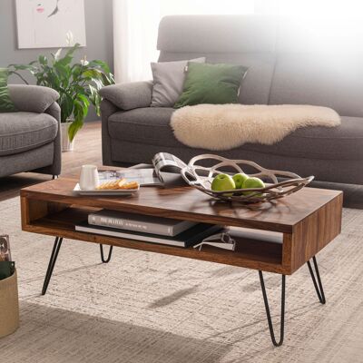 Table basse 100x40x50 cm Table basse en bois massif de Sheesham/métal, table de salon design rectangulaire, table basse massive, grande table de salon