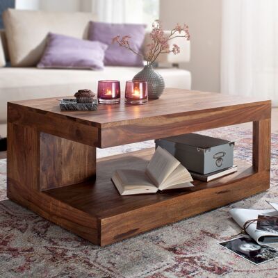 Mesa de centro de madera maciza de sheesham 90x60x40 cm, mesa de centro marrón, muebles de salón modernos, muebles de madera maciza madera real