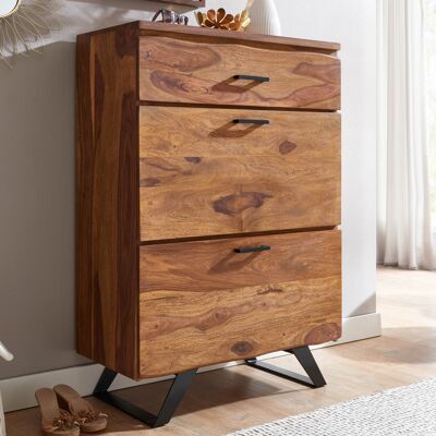 Commode 80x120x41.Buffet d'entrée en bois massif de Sheesham de 5 cm / métal, buffet haut avec bord en arbre, commode en bois moderne, armoire debout, buffet, commode