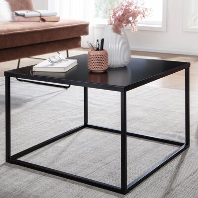 Table basse 60x60x40 cm en métal noir industriel, table basse carrée, table basse en acier, table d'appoint carrée