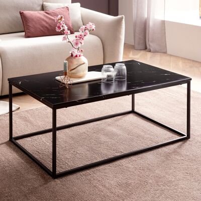 Table basse 100x60x40 cm aspect marbre noir, table basse avec structure en métal, table basse carrée salon, table d'appoint