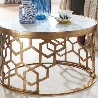 Table basse en marbre véritable blanc 60x60x36 cm table basse métal doré, table basse design ronde, petite table basse moderne, table d'appoint table d'appoint salon