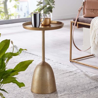 Table d'appoint dorée 33x33x53 cm, table d'appoint en aluminium, petite table basse ronde en métal, table de salon moderne, table basse haute
