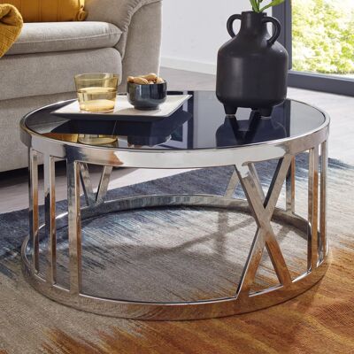Table basse verre métal 60x60x30 cm table basse argent, table basse design ronde, petite table basse moderne, table d'appoint table d'appoint salon