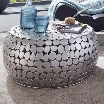 Table basse métal argenté 66x66x32 cm table basse aluminium, table de salon design ronde, petite table basse moderne, table d'appoint table d'appoint salon