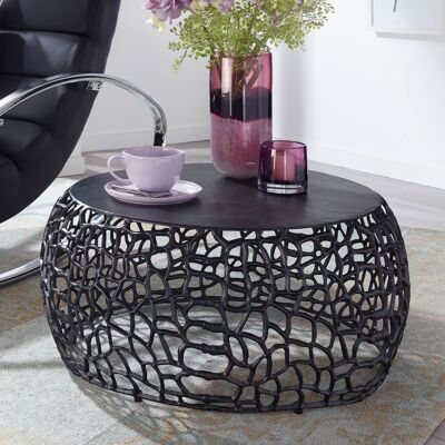 Table basse en métal noir 66x66x30 cm table basse ronde en aluminium, table de salon design avec structure en branches, petite table basse moderne, table d'appoint salon