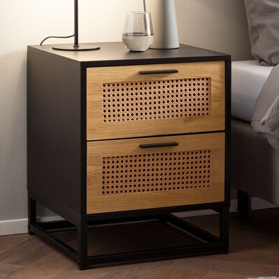 Table de chevet noire avec cannage viennois 45x45x56 cm Table de chevet intemporelle, table de chevet lit boxspring avec tiroirs, table de chevet avec espace de rangement