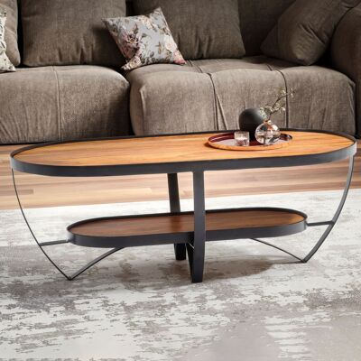 Table basse 100x50x37.Table basse ovale en bois massif de sheesham de 5 cm, table basse solide avec espace de rangement, table de salon moderne