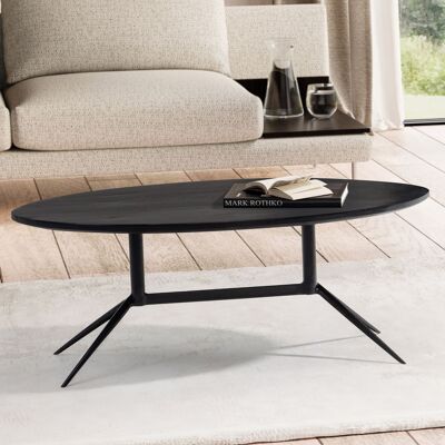 Table basse 90x50x35 cm manguier bois massif métal noir table basse ovale, table basse design avec veinure de bois naturel, table basse de salon moderne