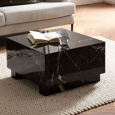 Table basse MONOBLOC 60x60x35 cm noir brillant aspect marbre, table basse carrée Cube, table basse design, table basse lounge forme cube
