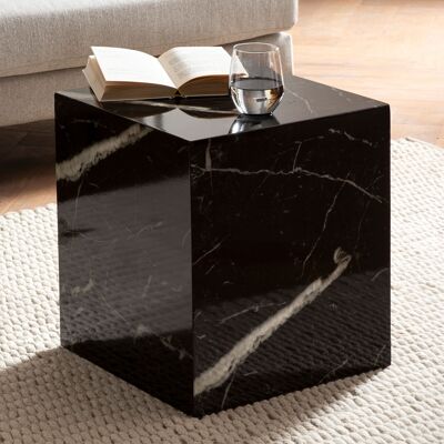 Table basse MONOBLOC 40x40x45 cm noir brillant aspect marbre, table basse carrée Cube, table basse design, table d'appoint lounge forme cube