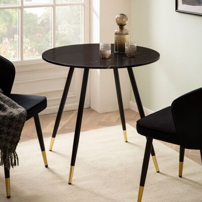 Table à manger 75x75x76 cm aspect marbre noir table à manger moderne, table de cuisine avec pieds en métal, petite table à manger ronde