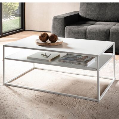 Table basse 100x60x45 cm table basse en métal blanc industriel, table basse en acier avec espace de rangement, table basse avec compartiment de rangement, table basse table d'appoint carrée