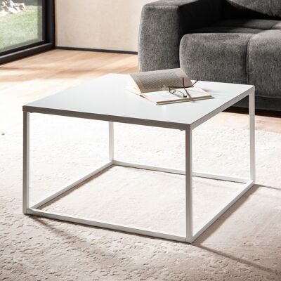 Table basse 60x60x40 cm en métal blanc industriel, table basse carrée, table basse en acier, table d'appoint carrée