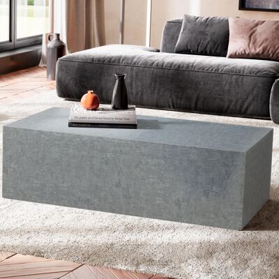 Table basse MONOBLOC 100x50x30 cm aspect béton gris, table de salon design cube rectangulaire, table de salon canapé, table moderne