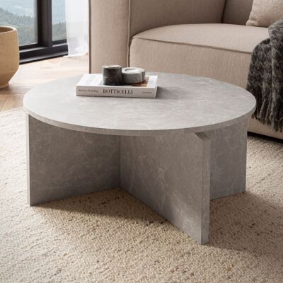 Table basse 70x70x33 cm couleur sable table basse aspect pierre moderne, table de salon design ronde, salon beige, table basse table d'appoint grande