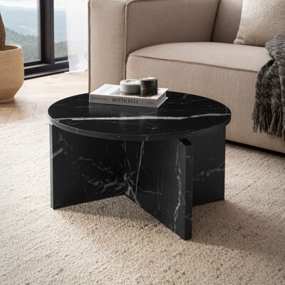 Table basse 60x60x33 cm Table basse noire aspect marbre Table basse design moderne Table basse ronde Petite table basse Table d'appoint