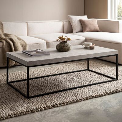 Table basse 120x60x38 cm couleur sable table basse aspect pierre moderne, table de salon design rectangulaire, table basse beige, table basse pieds métal grande