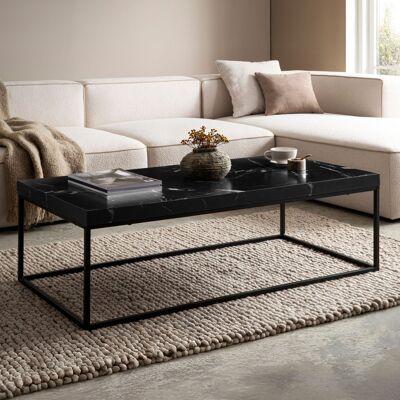 Table basse 120x60x38 cm Table basse noire aspect marbre Table basse design moderne Table basse rectangulaire Grande table basse Pieds en métal