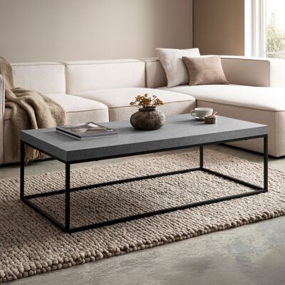 Table basse 120x60x38 cm table basse grise aspect béton moderne, table basse design rectangulaire, grande table basse, table basse pieds métal
