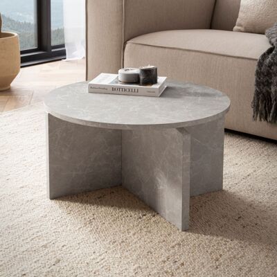 Table basse 60x60x33 cm couleur sable table basse aspect pierre moderne, table basse design ronde, table basse beige, table basse table d'appoint petite