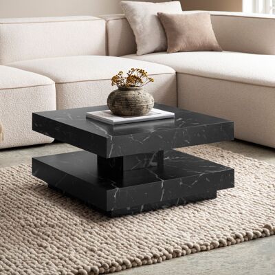 Table basse 60x60x34 cm Table basse noire aspect marbre Table basse design moderne avec espace de rangement Table basse carrée Petite table basse