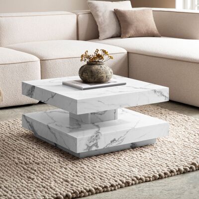 Table basse 60x60x34 cm table basse blanche aspect marbre moderne, table de salon design avec espace de rangement carrée, petite table basse, table basse