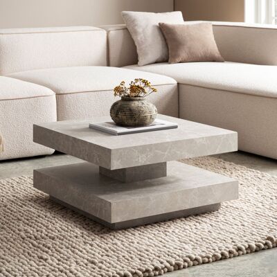 Table basse 60x60x34 cm couleur sable table basse aspect pierre moderne, table de salon design avec espace de rangement carrée, table basse beige, petite table basse