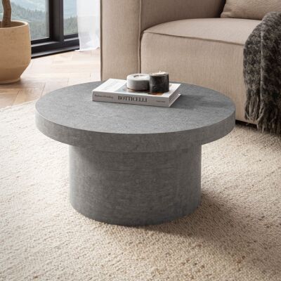Table basse 60x60x30 cm grise aspect béton moderne, table basse design ronde, table basse champignon, petite table d'appoint