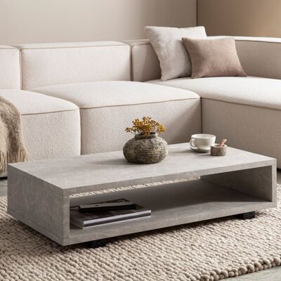 Table basse 100x50x25 cm couleur sable table basse aspect pierre moderne, table de salon design rectangulaire avec espace de rangement, table basse beige simple, grande table basse