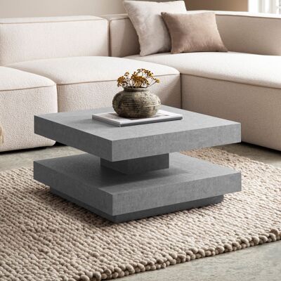 Table basse 60x60x34 cm grise aspect béton moderne, table basse design avec rangement carrée, petite table basse, table basse