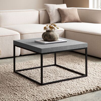 Table basse 60x60x38 cm grise aspect béton moderne, table de salon design carrée, petite table basse, table basse pieds métal