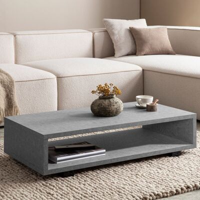 Table basse 100x50x25 cm grise aspect béton table basse moderne, table basse design rectangulaire avec rangement, table basse simple, grande table basse