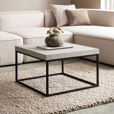 Table basse 60x60x38 cm couleur sable table basse aspect pierre moderne, table de salon design carrée, table basse beige, table basse pieds métal petite