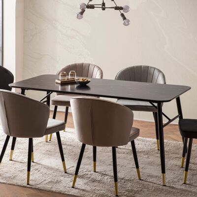 Table à manger 140x80x76 cm table à manger noire aspect marbre moderne, petite table de cuisine, table à manger rectangulaire, table à manger avec pieds en métal