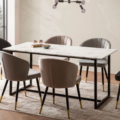 Table à manger 160x80x76 cm table de cuisine blanche aspect marbre moderne, grande table à manger, table à manger rectangulaire, table à manger avec pieds en métal