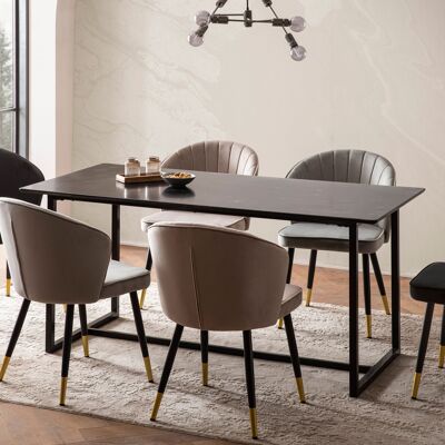 Table à manger 160x80x76 cm table de cuisine noire aspect marbre moderne, grande table à manger, table à manger rectangulaire, table à manger avec pieds en métal