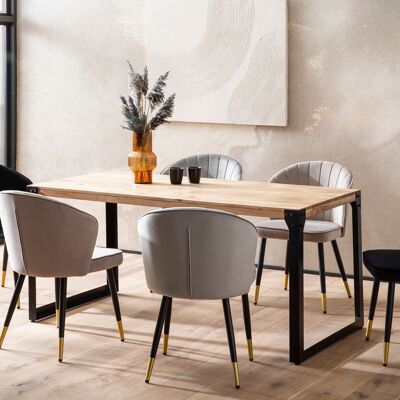 Table à manger 160x80x76 cm bois d'acacia massif table à manger en métal industrielle, table de cuisine avec pieds en métal, grande table en bois, table à manger rectangulaire