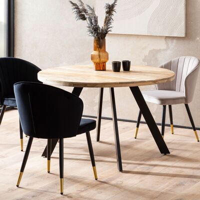 Table à manger 120x120x76 cm Table à manger moderne en bois massif de manguier, table de cuisine solide avec pieds en métal, table à manger ronde en bois, petite table à manger en bois