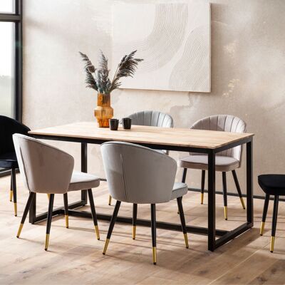 Table à manger 140x80x76 cm bois d'acacia massif table à manger en métal style loft, table de cuisine avec pieds en métal, petite table industrielle en bois, table à manger rectangulaire