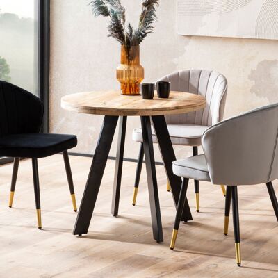 Table à manger 80x80x75 cm en bois de manguier massif, table de cuisine moderne, table ronde en bois massif avec pieds en métal, petite table à manger en bois