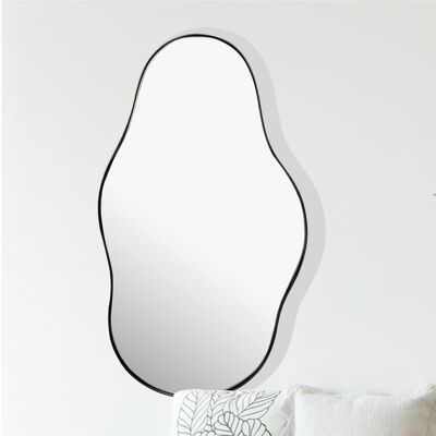 Specchio da parete asimmetrico 40x80 cm design in metallo specchio pensile nero, specchio decorativo in ferro informe con cornice, grande specchio da parete, specchio da ingresso specchio guardaroba moderno