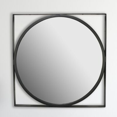 Specchio da parete 54x54 cm design in metallo specchio pensile nero, specchio decorativo in ferro rotondo con cornice quadrata, piccolo specchio da parete, specchio da ingresso, specchio da guardaroba moderno