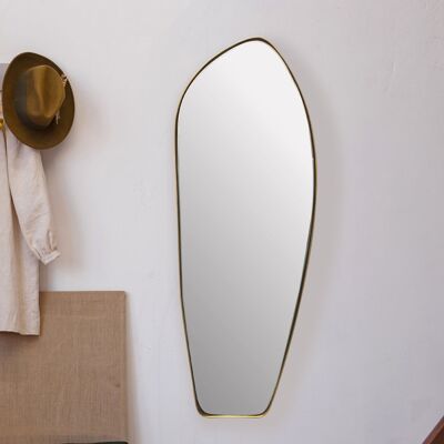 Specchio da parete asimmetrico 33x90 cm design in metallo specchio sospeso oro, specchio decorativo in ferro informe con cornice, grande specchio da parete, specchio lungo da corridoio, specchio moderno per guardaroba