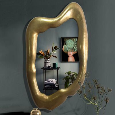 Specchio da parete asimmetrico 100x57 cm design in metallo specchio sospeso oro, specchio decorativo in alluminio informe con cornice, grande specchio da parete, specchio da ingresso specchio da guardaroba moderno