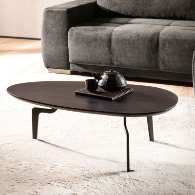 Table basse 86x50x30 cm en bois de manguier massif noir table basse basse, table basse trois pieds ovale, table basse design salon intemporel