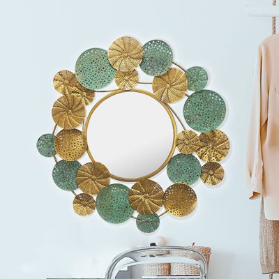 Modern wall mirror 80x77 cm metal design hanging mirror gold patina, iron decorative mirror round unusual, large wall mirror, hall mirror wardrobe mirror modern