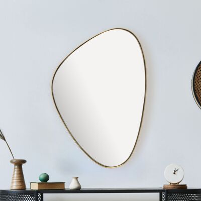 Asymmetrical wall mirror 46x70 cm metal design hanging mirror gold, iron decorative mirror shapeless with frame, large wall mirror, hall mirror wardrobe mirror modern