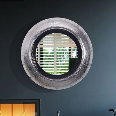 Wall mirror 74 cm metal design hanging mirror silver, aluminum decorative mirror round with hammered frame, large wall mirror, hall mirror wardrobe mirror modern