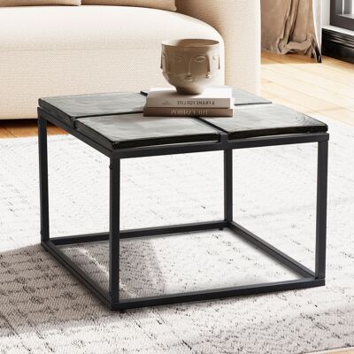 Tavolino in vetro e metallo 58x58x43.Tavolino da caffè da 5 cm nero, tavolino da soggiorno di design quadrato, tavolino da caffè moderno, tavolino da salotto